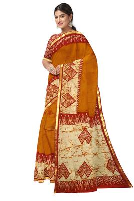 Mustard yellow batik printed saree 2