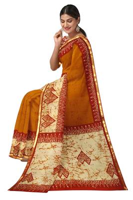 Mustard yellow batik printed saree 3