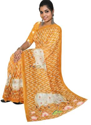 Mustard yellow folk art saree 2