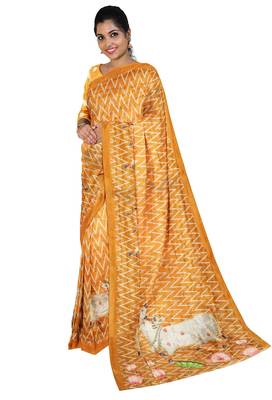 Mustard yellow folk art saree 3