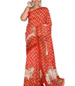 Coral red folk art saree
