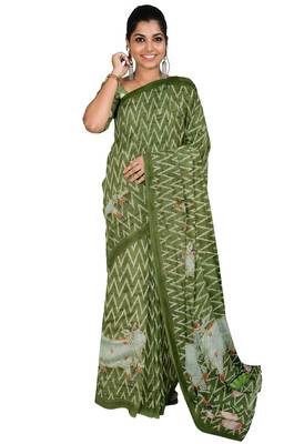 Olive green folk art saree 1