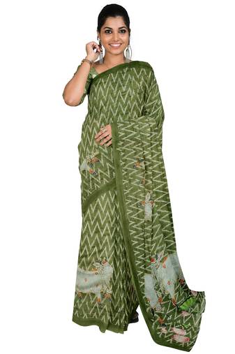 Olive green folk art saree