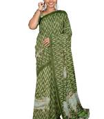 Olive green folk art saree