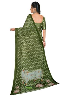 Olive green folk art saree 4
