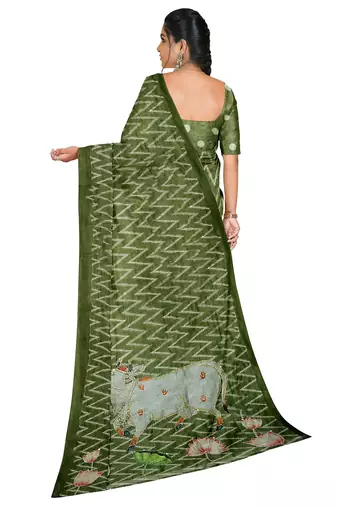 Olive green folk art saree