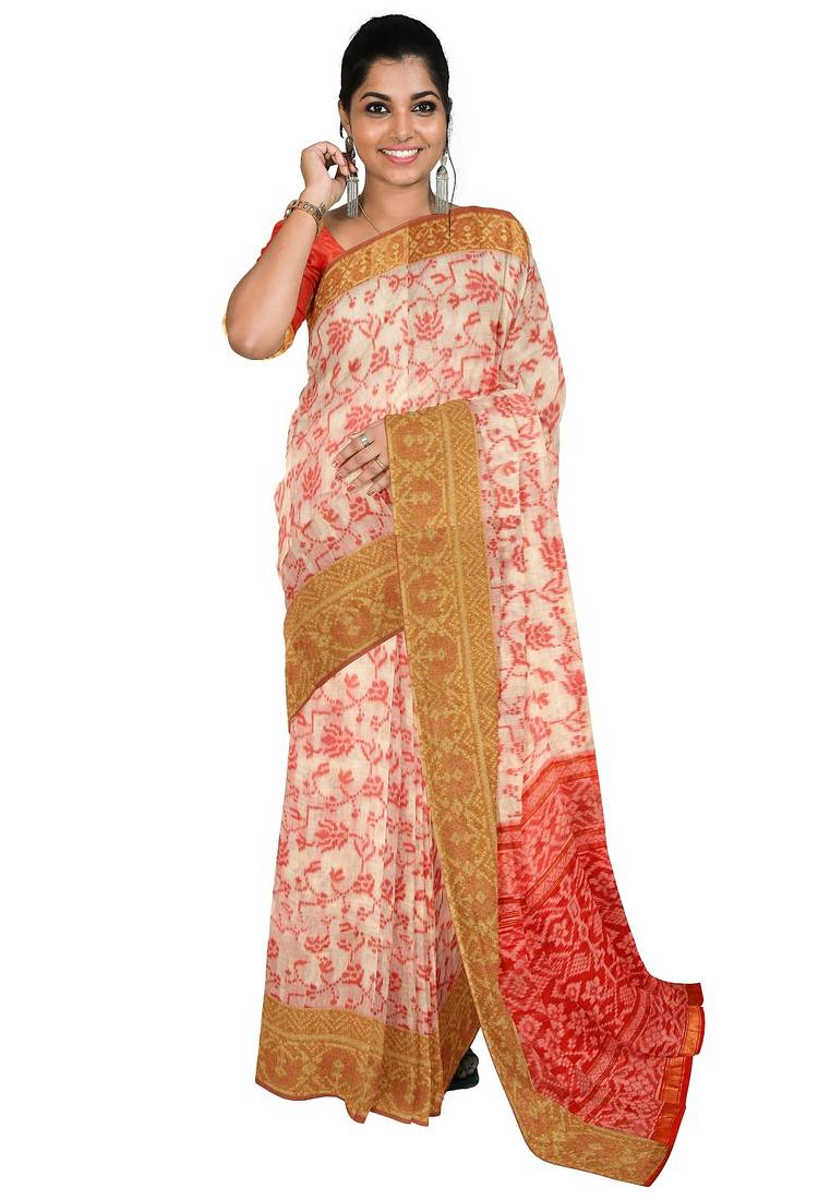 Peach pink woven design saree