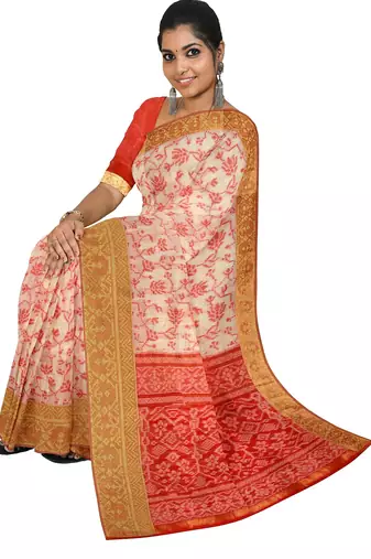 Peach pink woven design saree