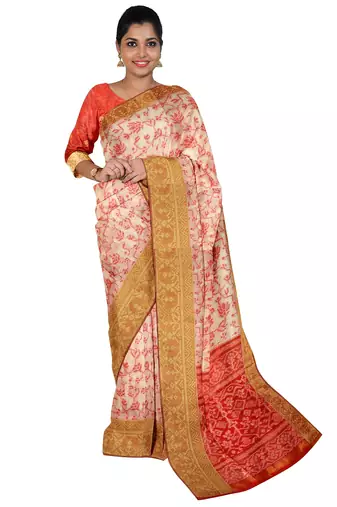 Peach pink woven design saree