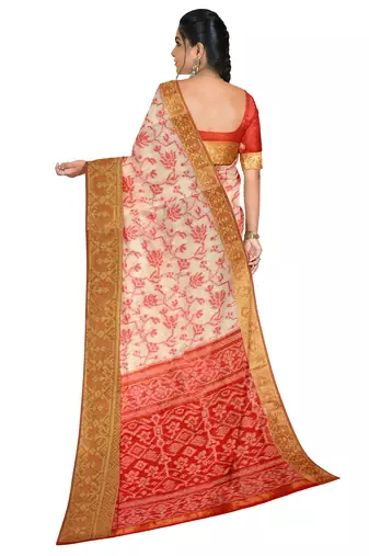 Peach pink woven design saree