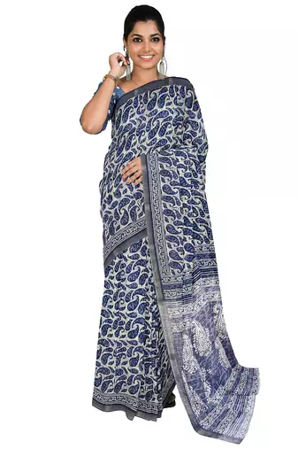 Wine printed cotton saree