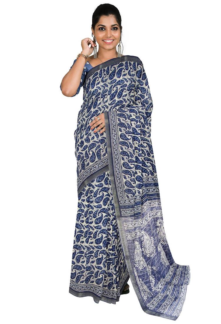 Wine printed cotton saree