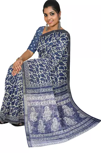 Wine printed cotton saree