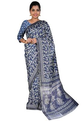 Navy Blue printed cotton saree 3