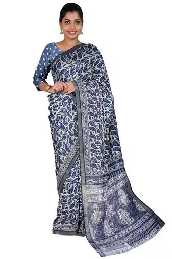 Wine printed cotton saree