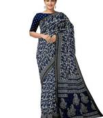 Navy blue paisley print saree