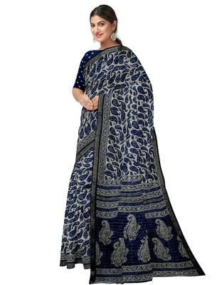 Navy blue paisley print saree 2