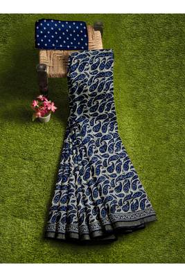 Navy blue paisley print saree 4