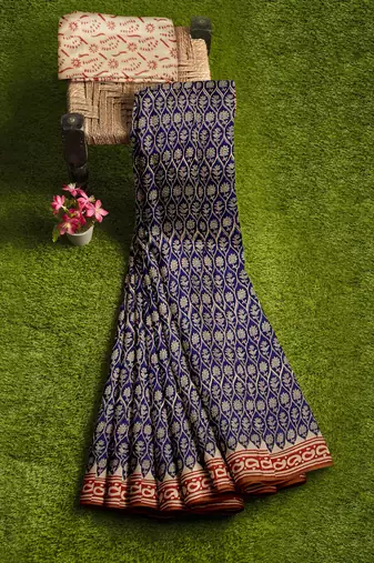 Blue paisley designer saree