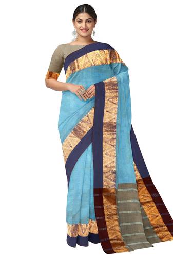 Sky blue zari border saree