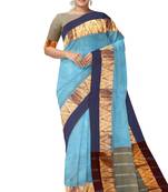 Sky blue zari border saree
