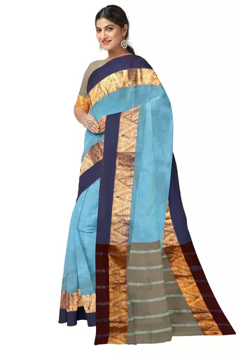 Sky blue zari border saree