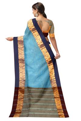 Sky blue zari border saree 3