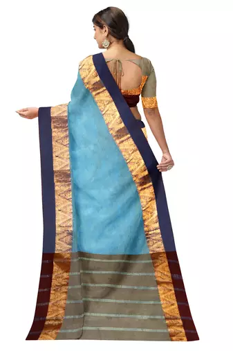 Sky blue zari border saree