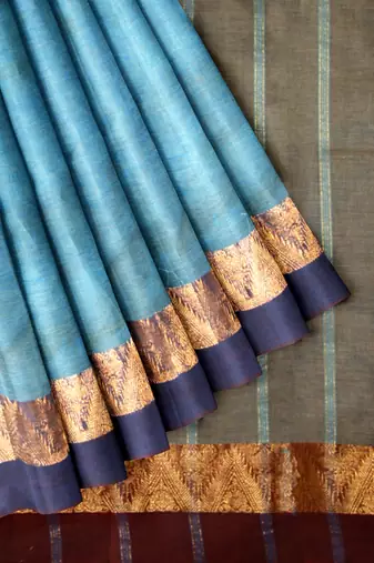 Sky blue zari border saree