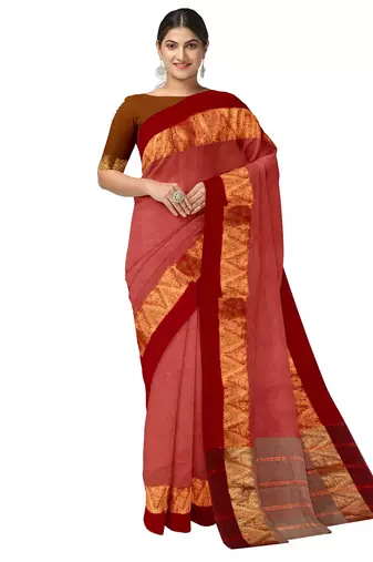 Rose pink zari border saree
