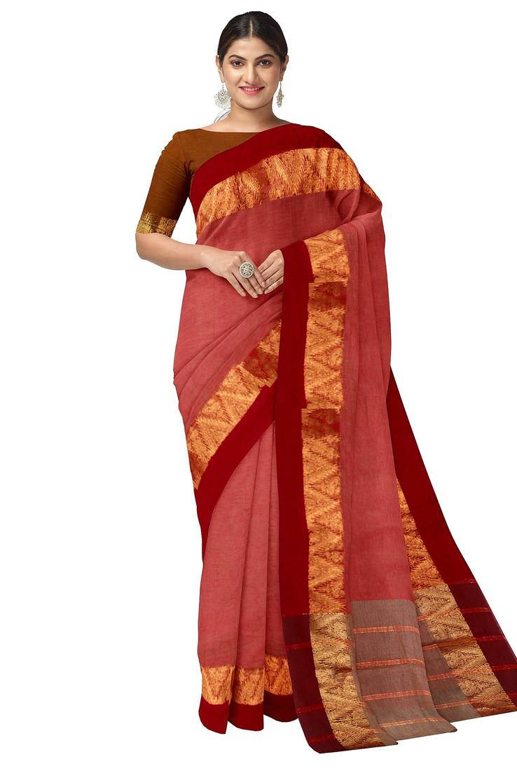 Rose pink zari border saree