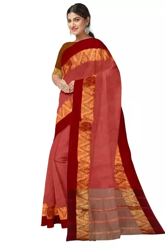 Rose pink zari border saree