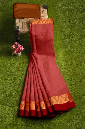 Rose pink zari border saree