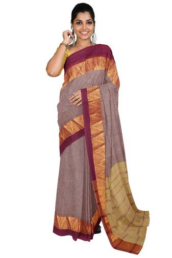 Mauve grey zari saree