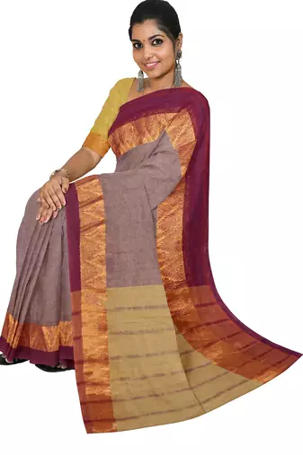Mauve grey zari saree