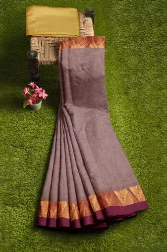 Mauve grey zari saree