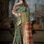 Green Banarasi Cotton Silk Saree with maroon Woven Pallu and Traditional Zari Design