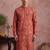Mens red silk blend floral printed kurta