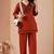 Women's rust-orange embroidered v-neck kurti pant set