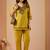 Women's mustard embroidered v-neck kurti pant set