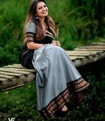 Grey & Black Kanci cottan half blend lehenga saree with blouse and dupatta For Women's