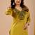 Women's mustard embroidered v-neck kurti pant set