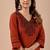 Women's rust-orange embroidered v-neck kurti pant set