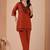 Women's rust-orange embroidered v-neck kurti pant set