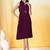 Purple plain crepe gathered fit & flared midi dress for women