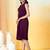 Purple plain crepe gathered fit & flared midi dress for women