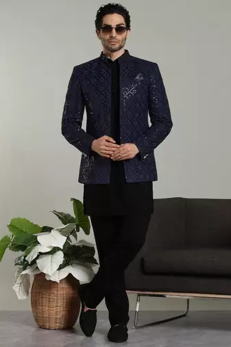 Men's stylish indo-western rayon coat kurta set