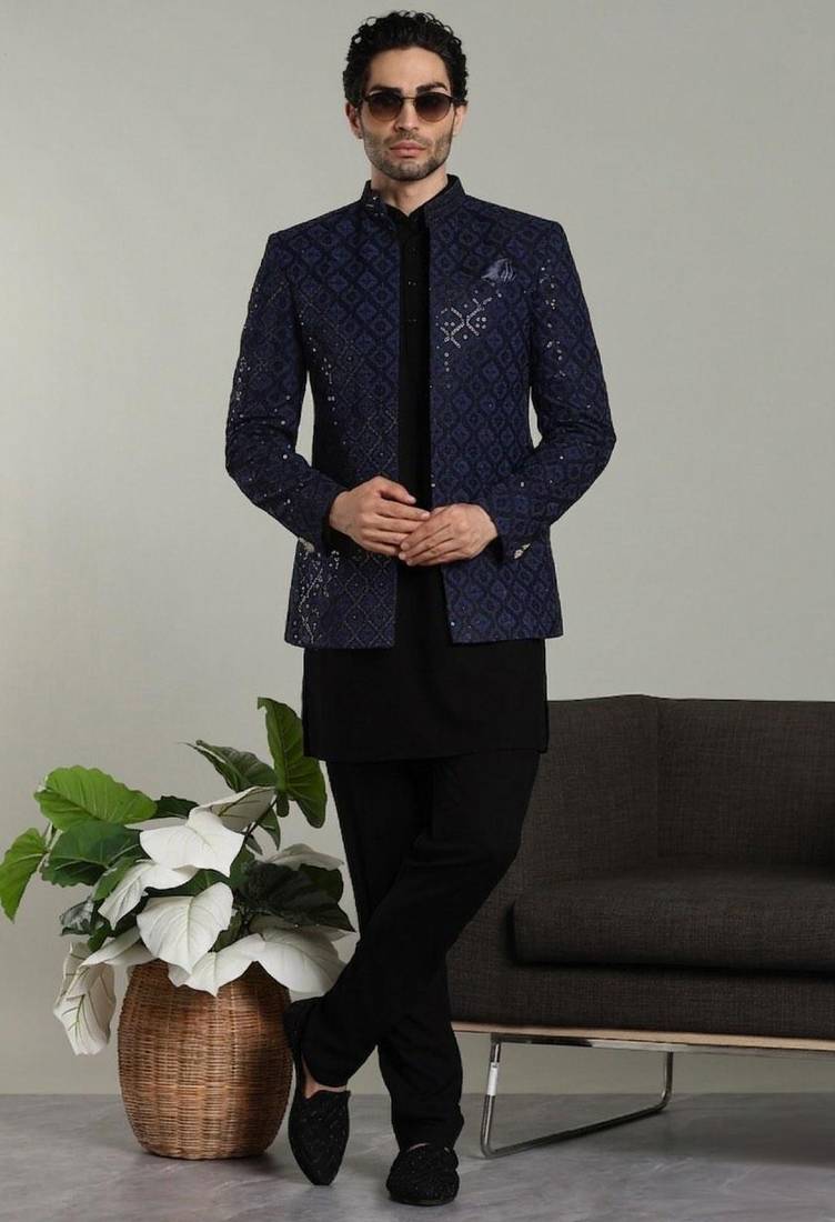 Men's stylish indo-western rayon coat kurta set
