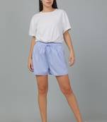 Blue printed cotton casual shorts for women