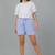 Blue printed cotton casual shorts for women
